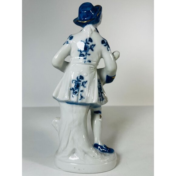Vtg Korean Porcelain Figurine Of Musician Guitar Blue White Hand-Painted Decor - Picture 3 of 11